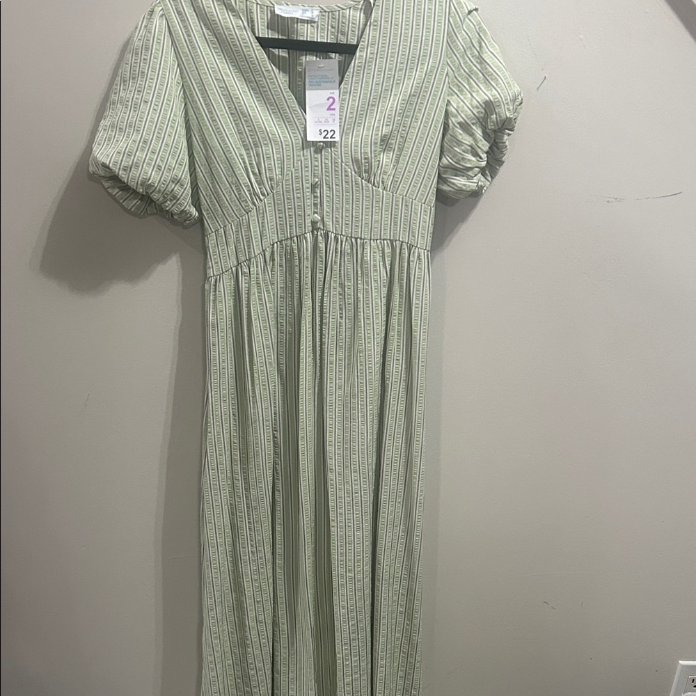 Primark Sage Striped High Low Dress